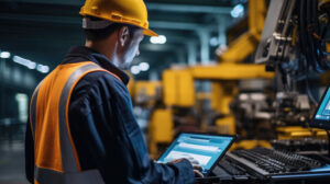 Factory Worker using a Laptop